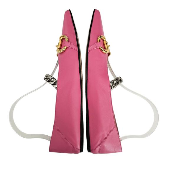 Gucci Horsebit Chain Pointed Toe Ballet Flat Size 38.5 US 8.5 Pink Gold Silver - Picture 4 of 12